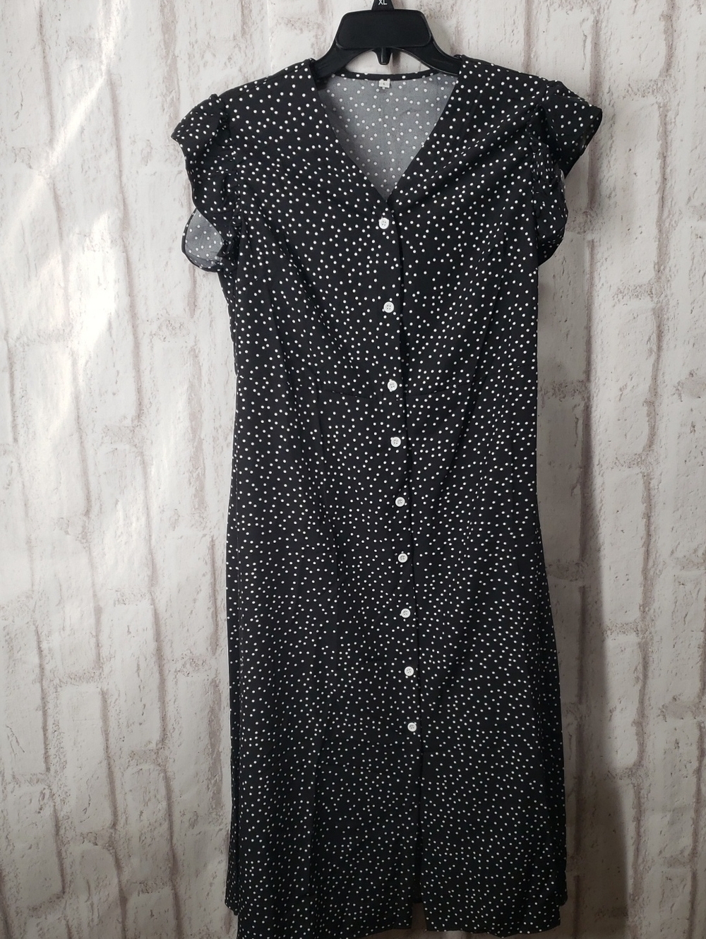 Black Polka Dot Button-Front Midi Dress - Elegant Everyday Size Large NWOT